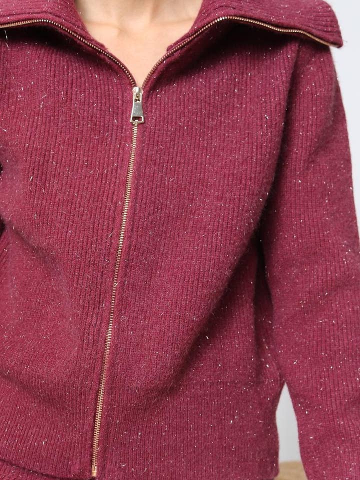 DIX-ONZE - Wholesale Top & Pant Set (NOT Loungewear) - Women's - Zipped Knit Set – Wide Collar Jacket & Straight Pants23