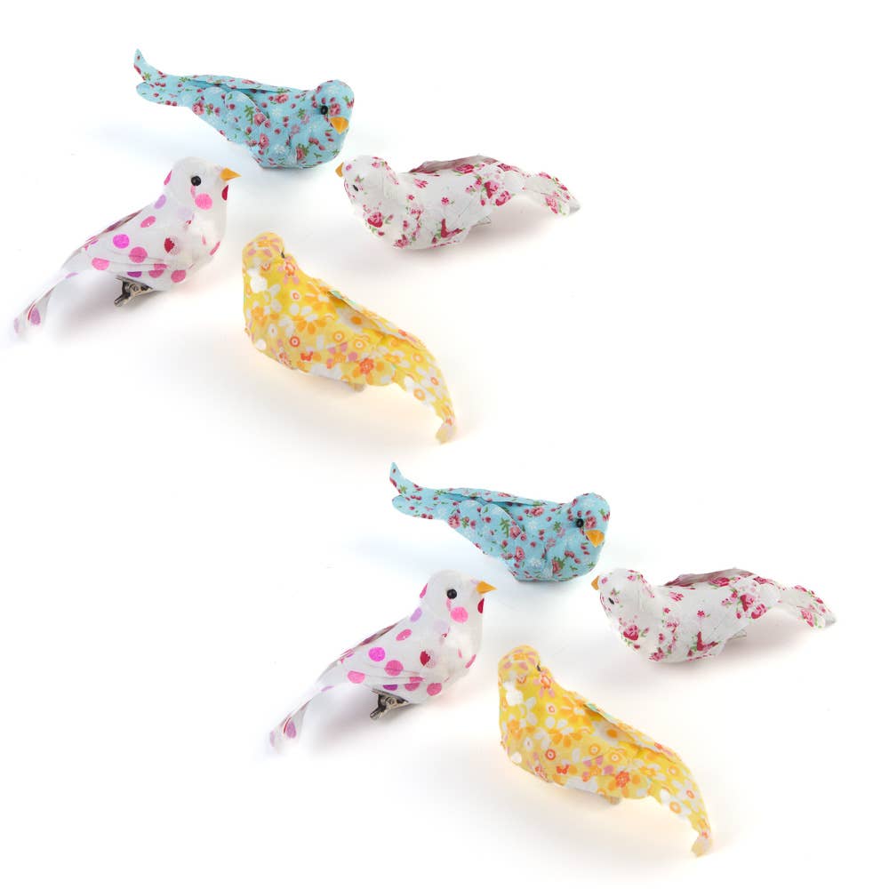 Factory Direct Craft – wholesale Artificial flowers – Assorted Floral Pattern Chickadee Bird with Clips3