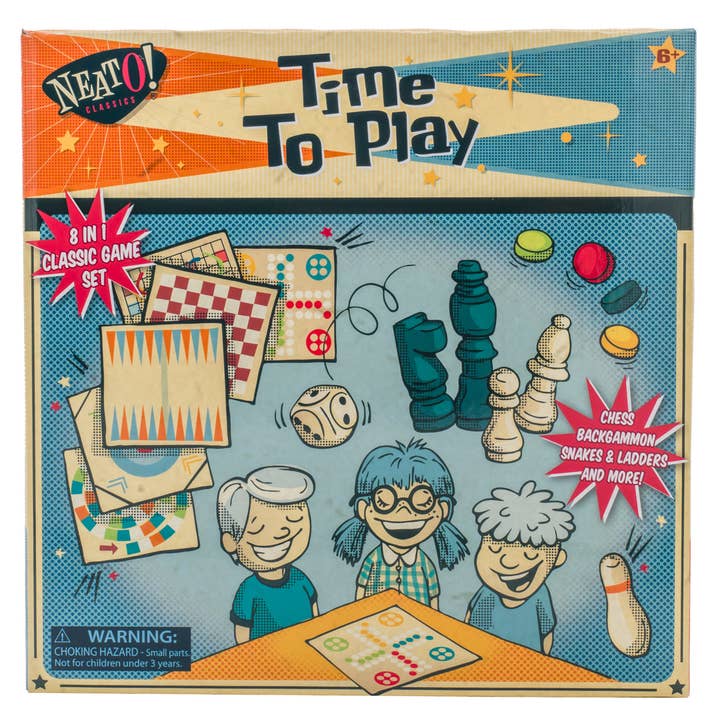 Toysmith - Wholesale Board Game - Neato! Time To Play 8-In-1 Game- Retro Classic, vintage toys