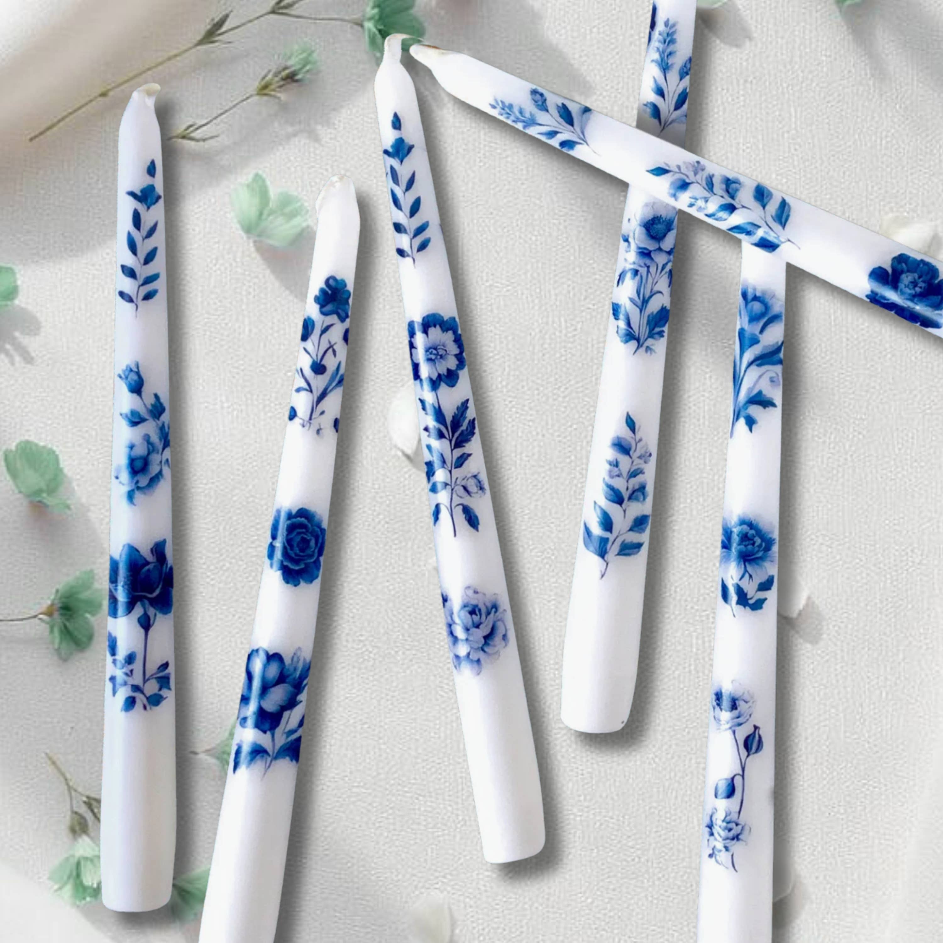 Designs by Michaela - Wholesale Tapered Candle/Candlestick - Blue Vintage Floral Taper Candles for Decor and Gifts 1