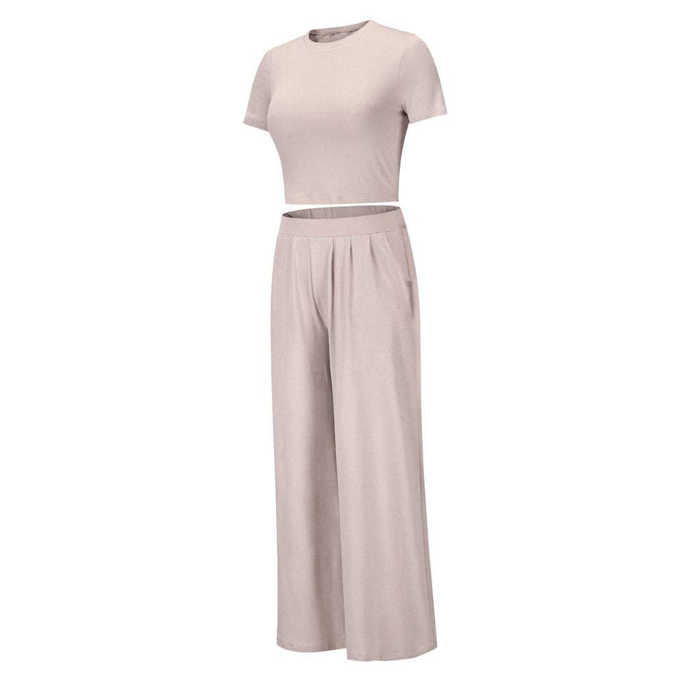 FurDecoration - Wholesale Top & Pant Set (NOT Loungewear) - Women's - Solid Short Sleeve Two-Piece Suit7