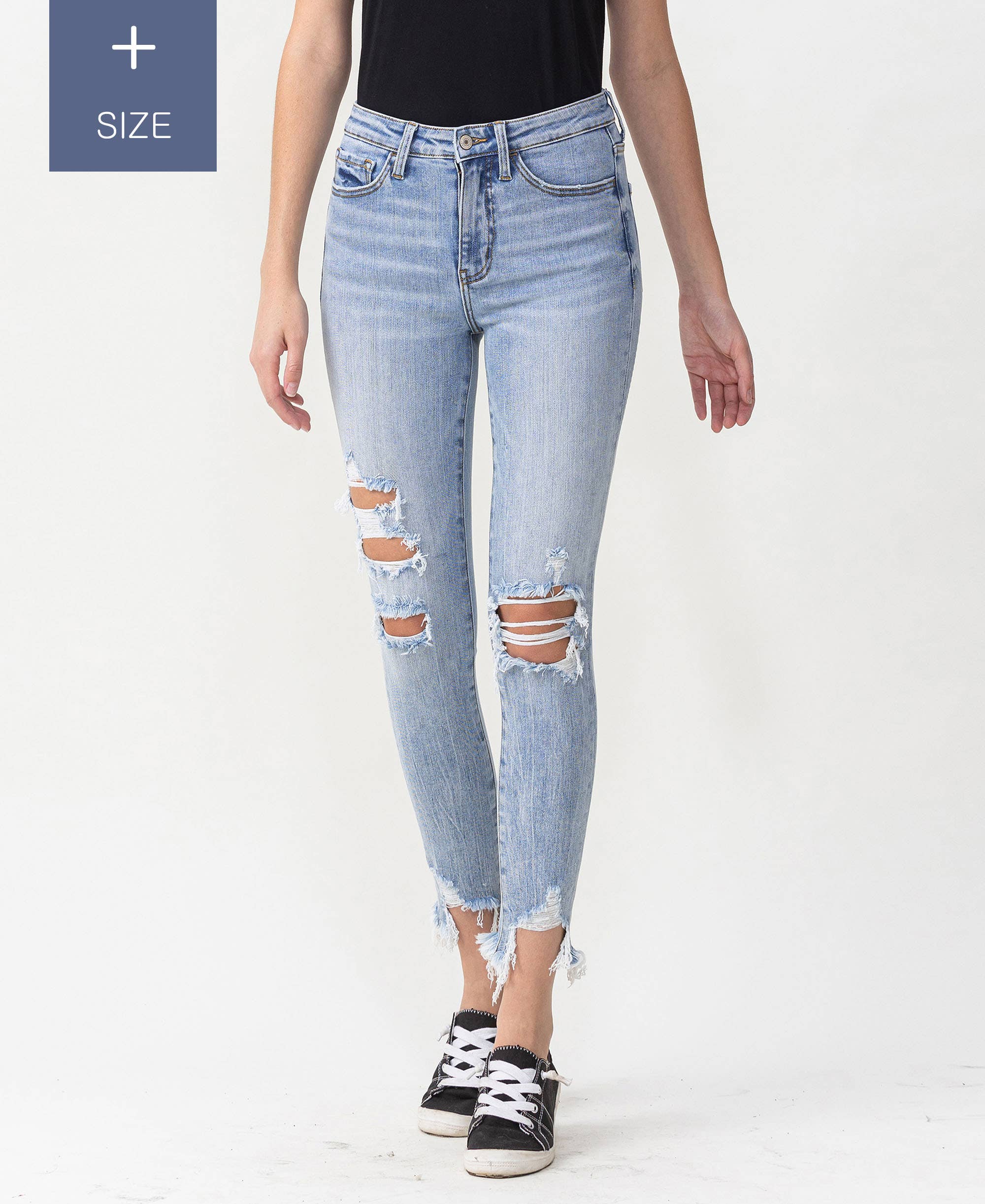 smigrende SKINNY JEANS MED HØJ HØJDE OG ANKEL I STORE STØRRELSER LV1078-P for engroshandel på Faire5