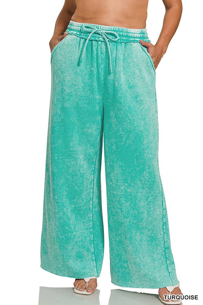 Vanilla Monkey - Vendita all'ingrosso Pantalone - Donna - Pantaloni della tuta palazzo in pile lavaggio acido con tasche Plus10