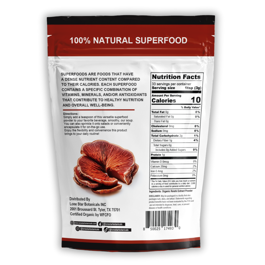 Lone Star Botanicals - Wholesale Protein/Superfood Powder - Organic Reishi Mushroom Extract Powder -- 3.52 oz7