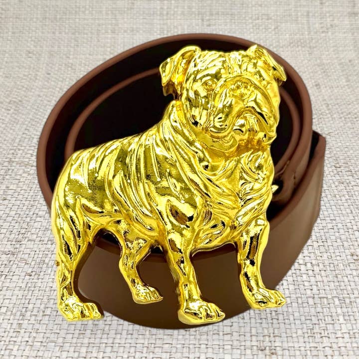 Bulldog Interchangeable Artisan Belt Buckle w/ Gold Finish for wholesale by Garland Bags