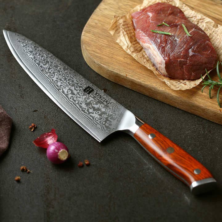 Couteau de chef Xinzuo B13R de 20 cm en acier damassé pour la vente par Xinzuo