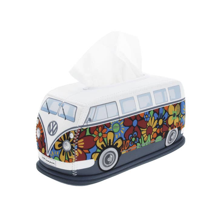 Distributeur de mouchoirs en forme de VW T1 Bus - Motif fleurs pour la vente par VW Collection by BRISA