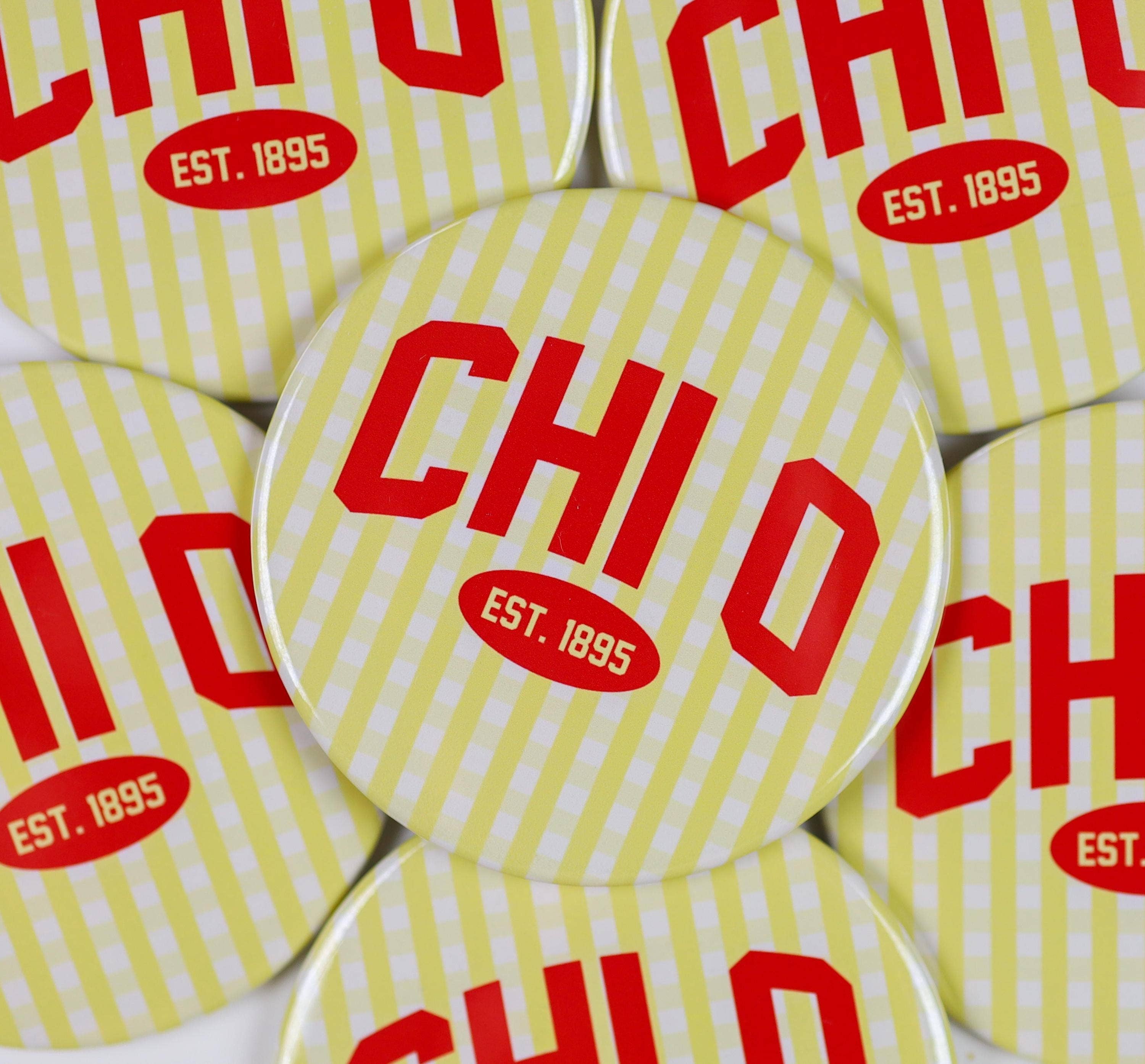 Tailgated Co. - Wholesale Lapel Pin/Button - Chi Omega Gingham Button