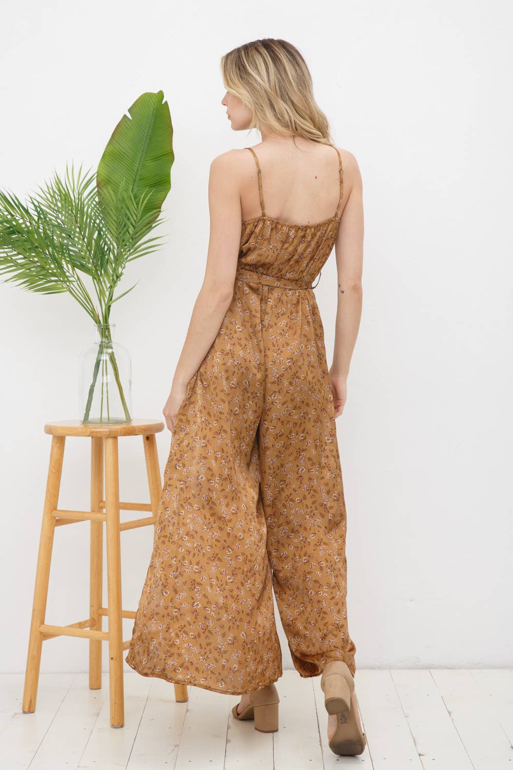 Blue B - Wholesale Jumpsuit - Women's - 31632R - Satin Ditsy Floral Cowl Neck Cami Slit Jumpsuit7