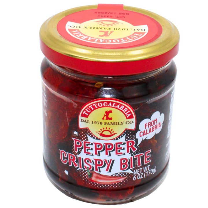 Wholesale Italian Food - Wholesale Dried Spice Mix - TuttoCalabria, Crispy Calabrian Chili Peppers in Oil, Mild Chili Crisps 6 oz