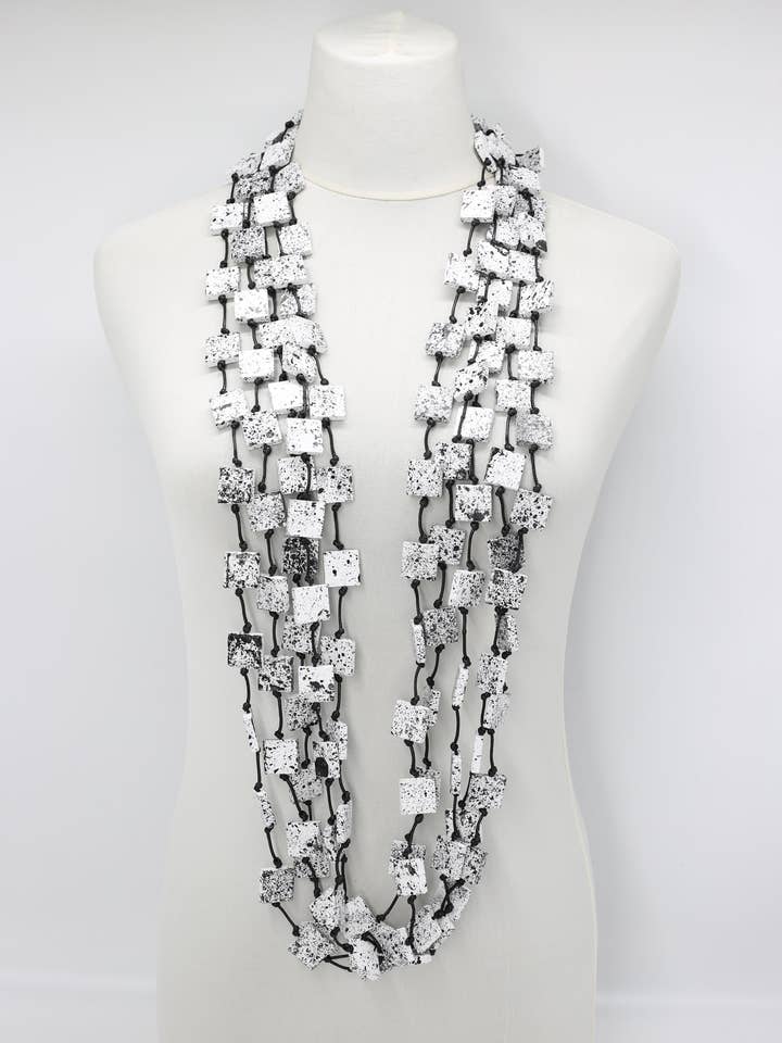 Recycled wood small square - 5 strand necklace -hand painted for wholesale by Jianhui London