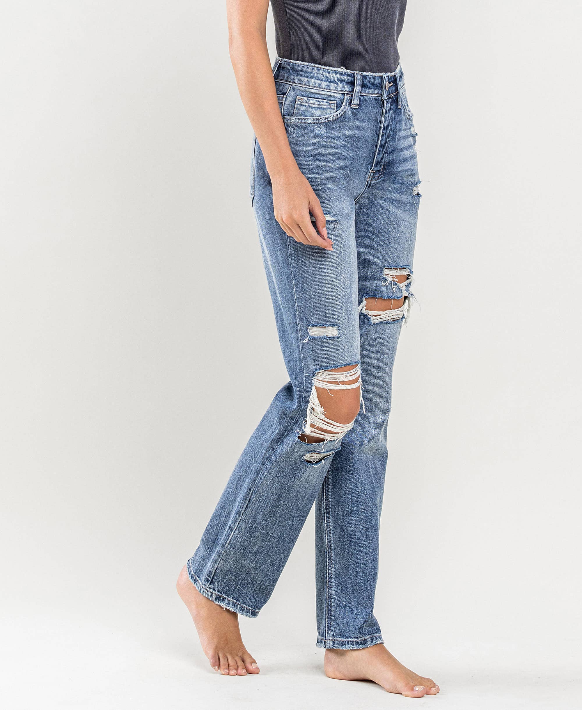 MASE SUPER HIGH RISE DISTRESSED STRAIGHT JEANS Y3913 for wholesale on Faire7