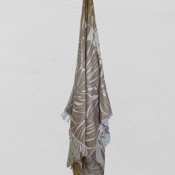TurkanHome - Wholesale Throw Blanket - Botanical Turkish Towel, shawl, throw, baby blanket (Beige)4