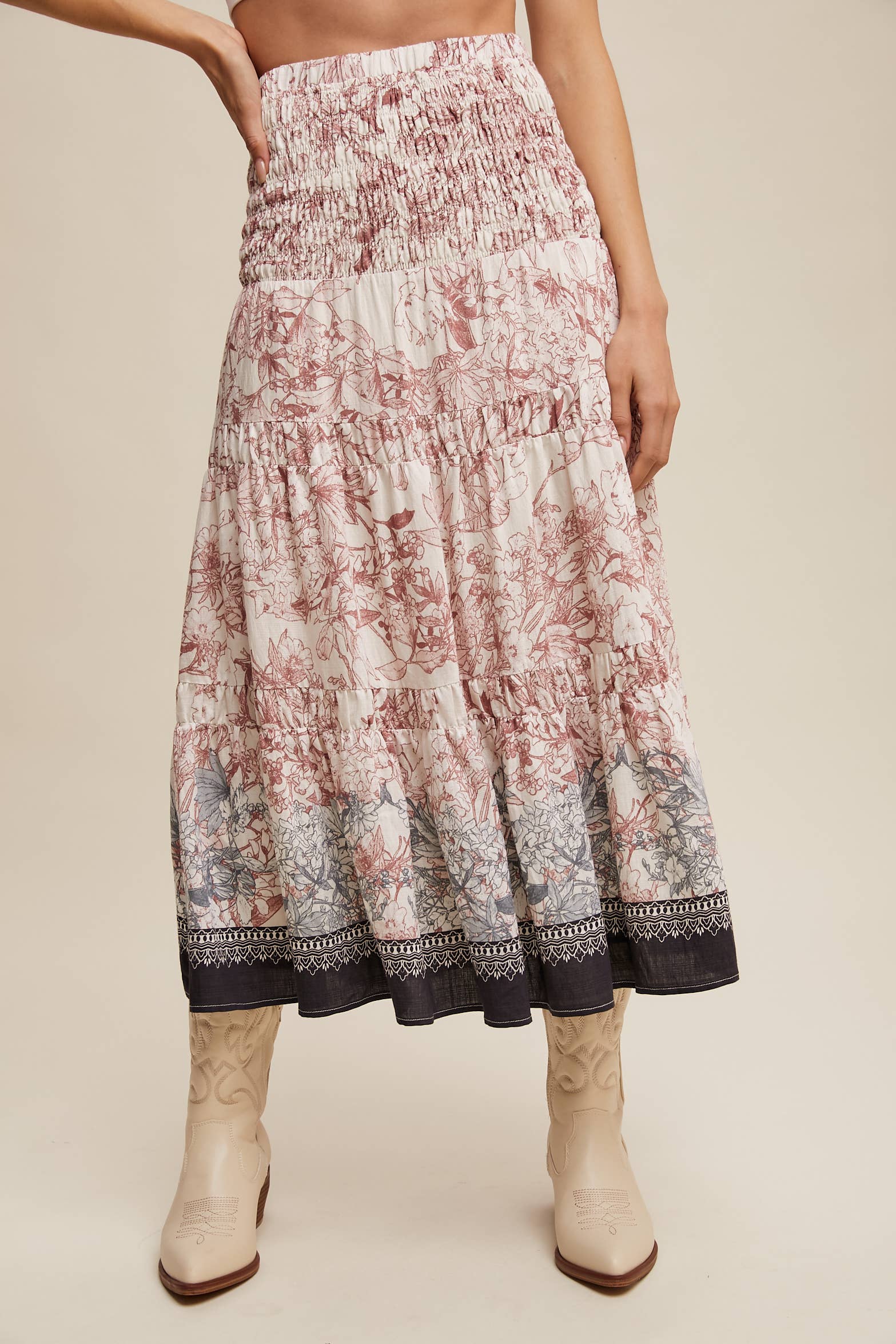 Listicle - Vente Jupe – femme - Jupe longue bohème convertible à smocks & robe bustier0