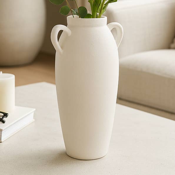 Ceramic Sculptural Handle Textured Jug - White, 16 in. for wholesale by Sagebrook Home