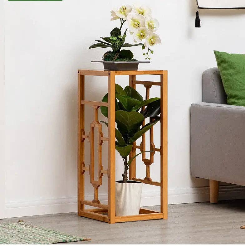 everythingbamboo - Venta al por mayor Soportes para macetas - Soporte de madera de bambú de primera calidad para decoración de plantas, estante tallado, elegante9