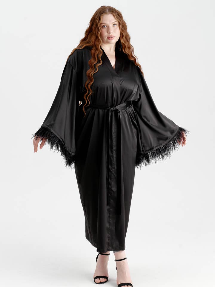 IDENTITY LINGERIE - Wholesale Robe - Women's - Feather Robes Kimono, Bridal Silk Satin Dressing Gown Women