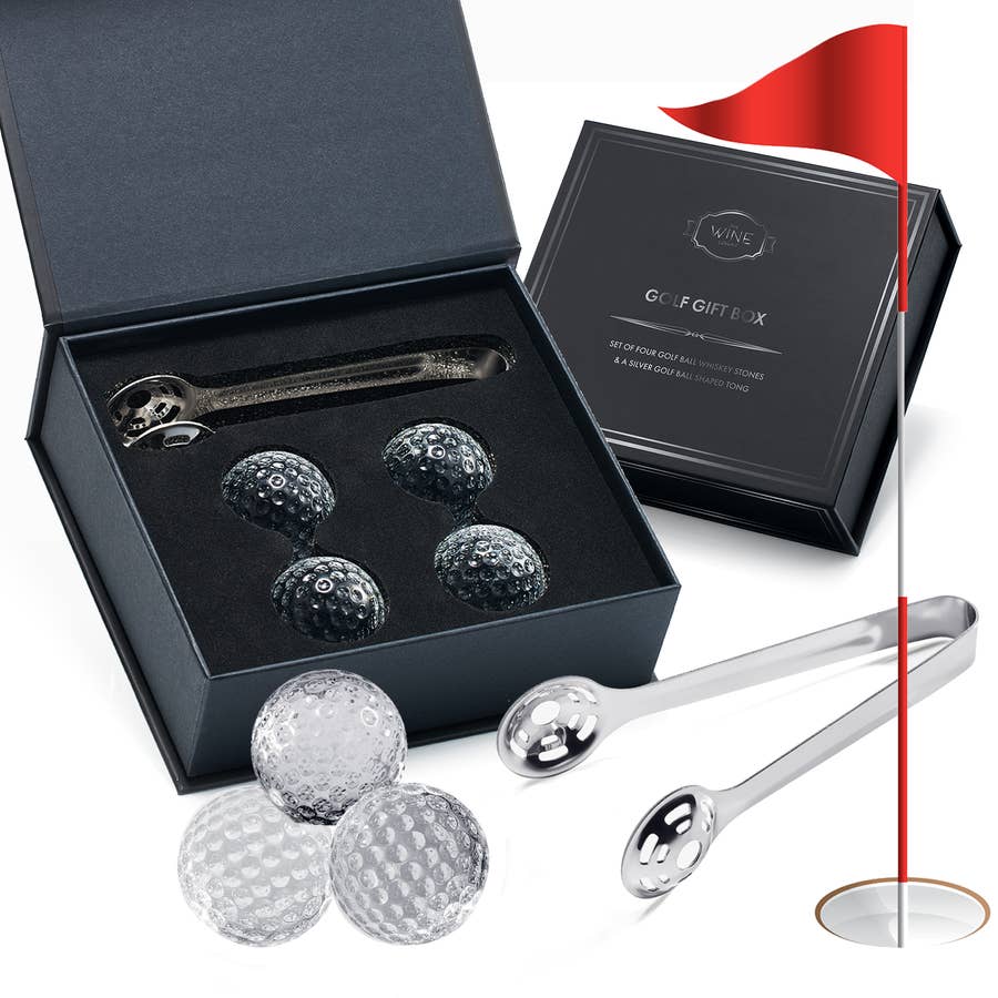 Golf Ball Whiskey Chillers & Pouch, Golf Gift Set