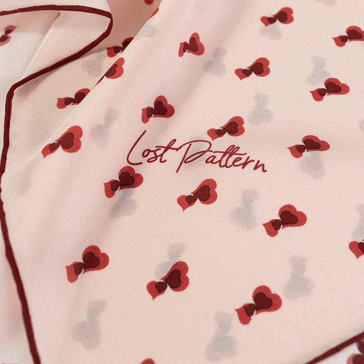 Pale Pink "Twin Hearts" Silk Crepe Bandana for wholesale on Faire