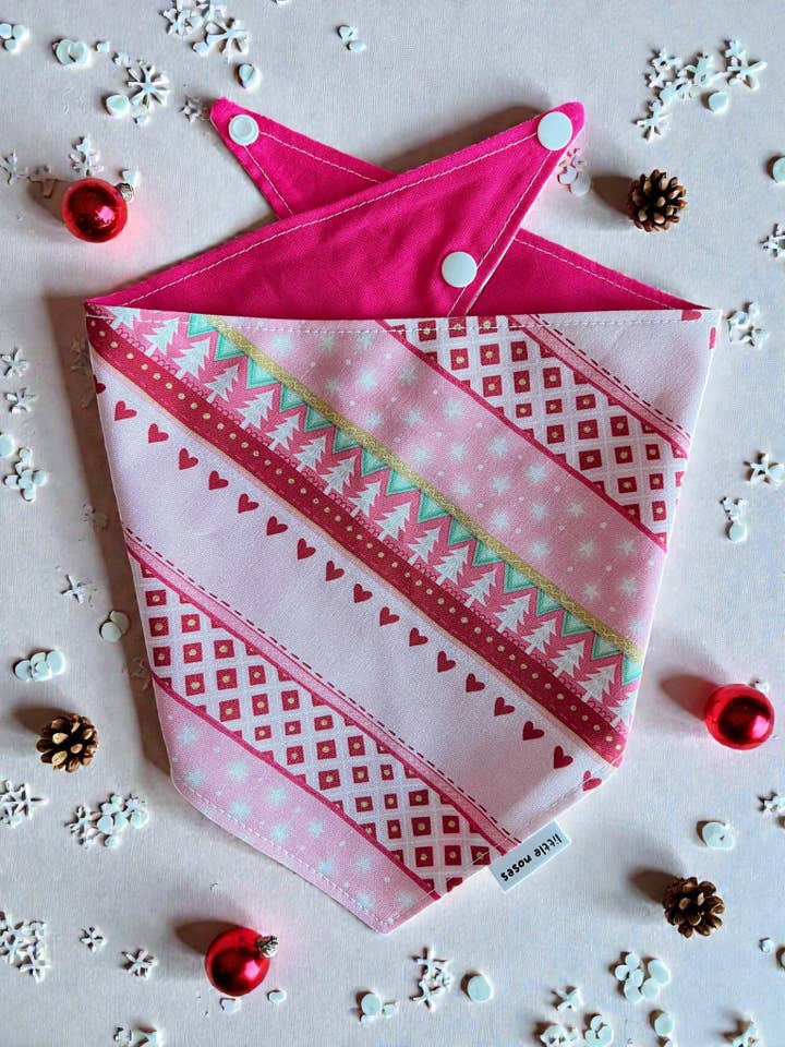 Bandana reversível para animais de estimação em rosa para férias por atacado de Little Noses