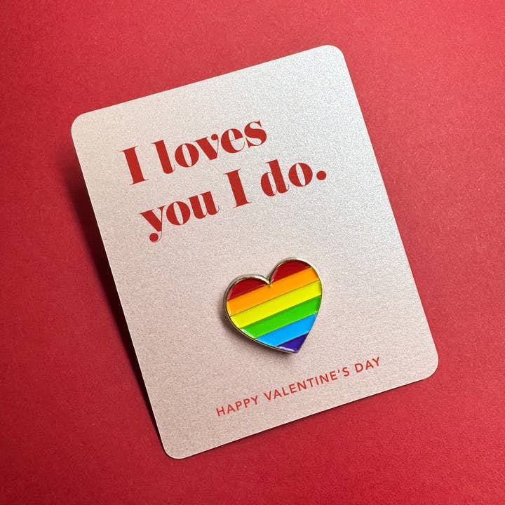 Valentine Rainbow pin card for wholesale by Lovethelinks Ltd