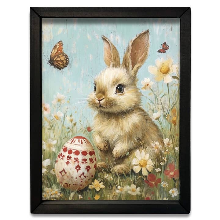 HMK1055 Cornice con Dipinto di Coniglio di Pasqua Vintage per la vendita all'ingrosso da parte di JanMichaels Art & Home