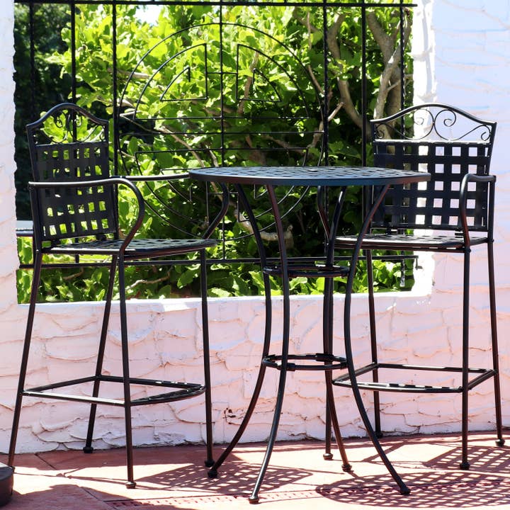 Wrought Iron Patio Bar-Height Table and Chairs - Black for wholesale by Sunnydaze Decor