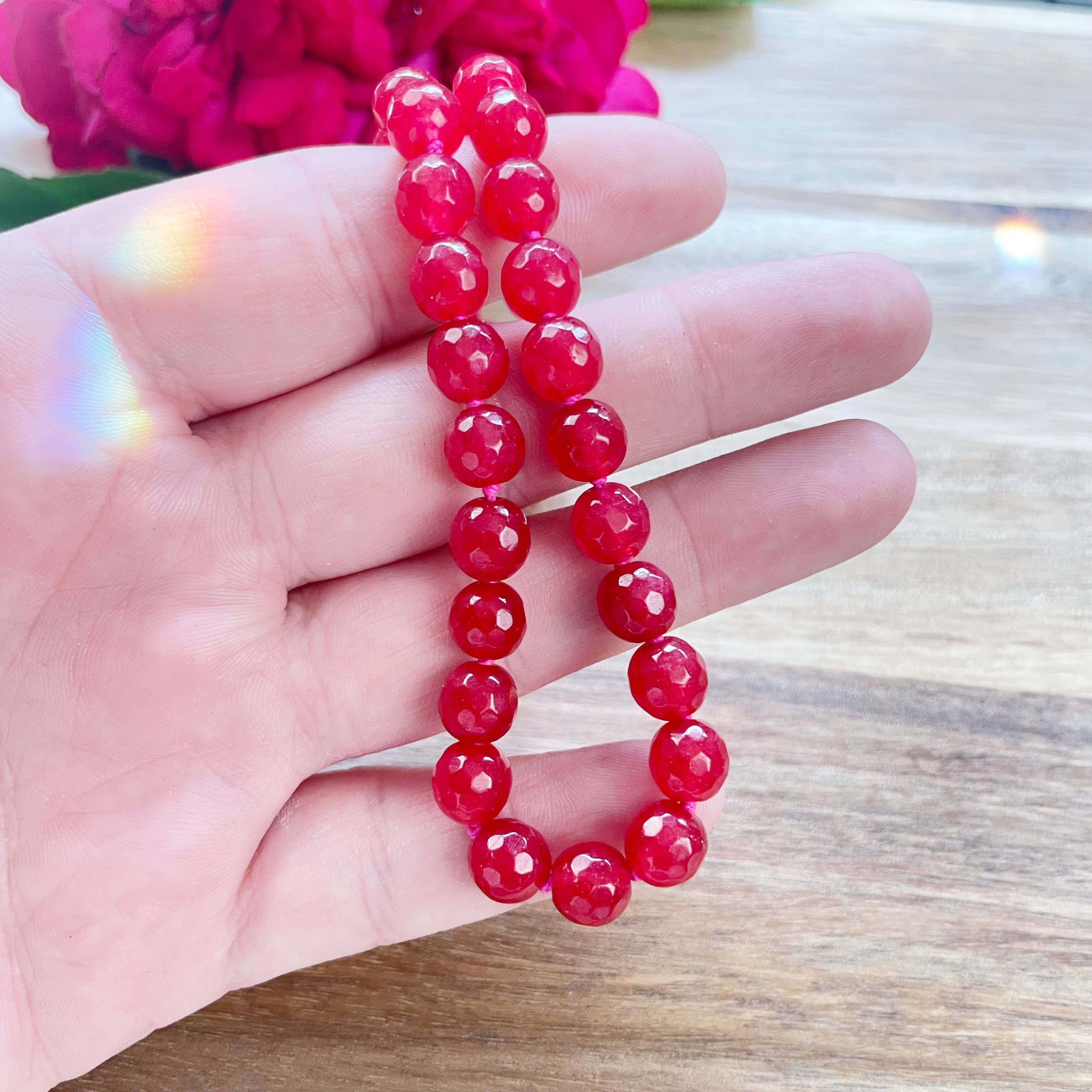 Ewelina Pas Jewelry - Wholesale Kralen/parelketting - Roodgeverfde Jade gefacetteerde 8 mm kralenketting3