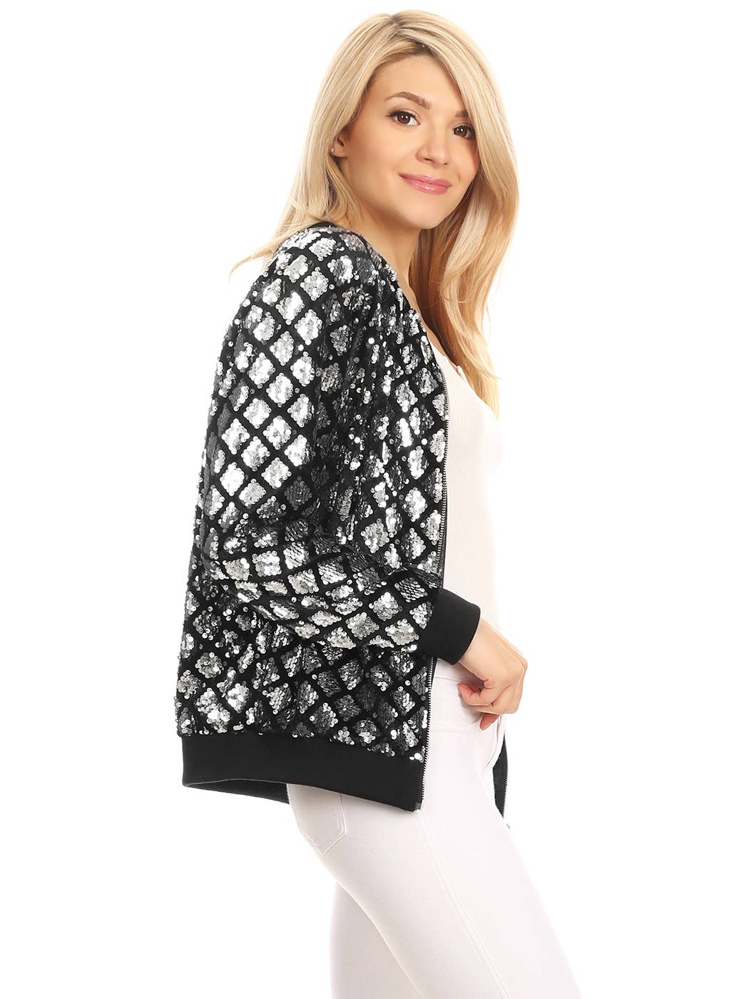 Anna Kaci Wholesale - Wholesale Varsity/Baseball Jacket - Women's - Striped Metallic Sequin Varsity Jacket33