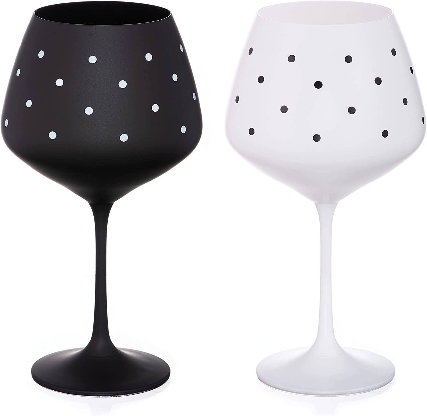 DIAMANTE – wholesale Cocktail/liquor glass – Black And White Gin Glasses -"spots & Dots" - Painted Cryst2