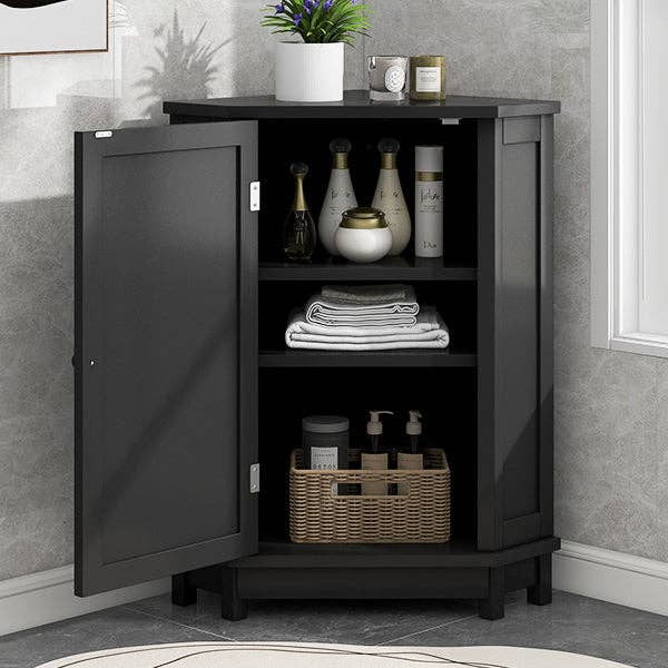 Orange County Decor - Wholesale Cabinet - Black Bathroom Cabinet Triangle Corner Storage Cabinet With Adjustable Shelf Modern Style Mdf Board Black Mdf1