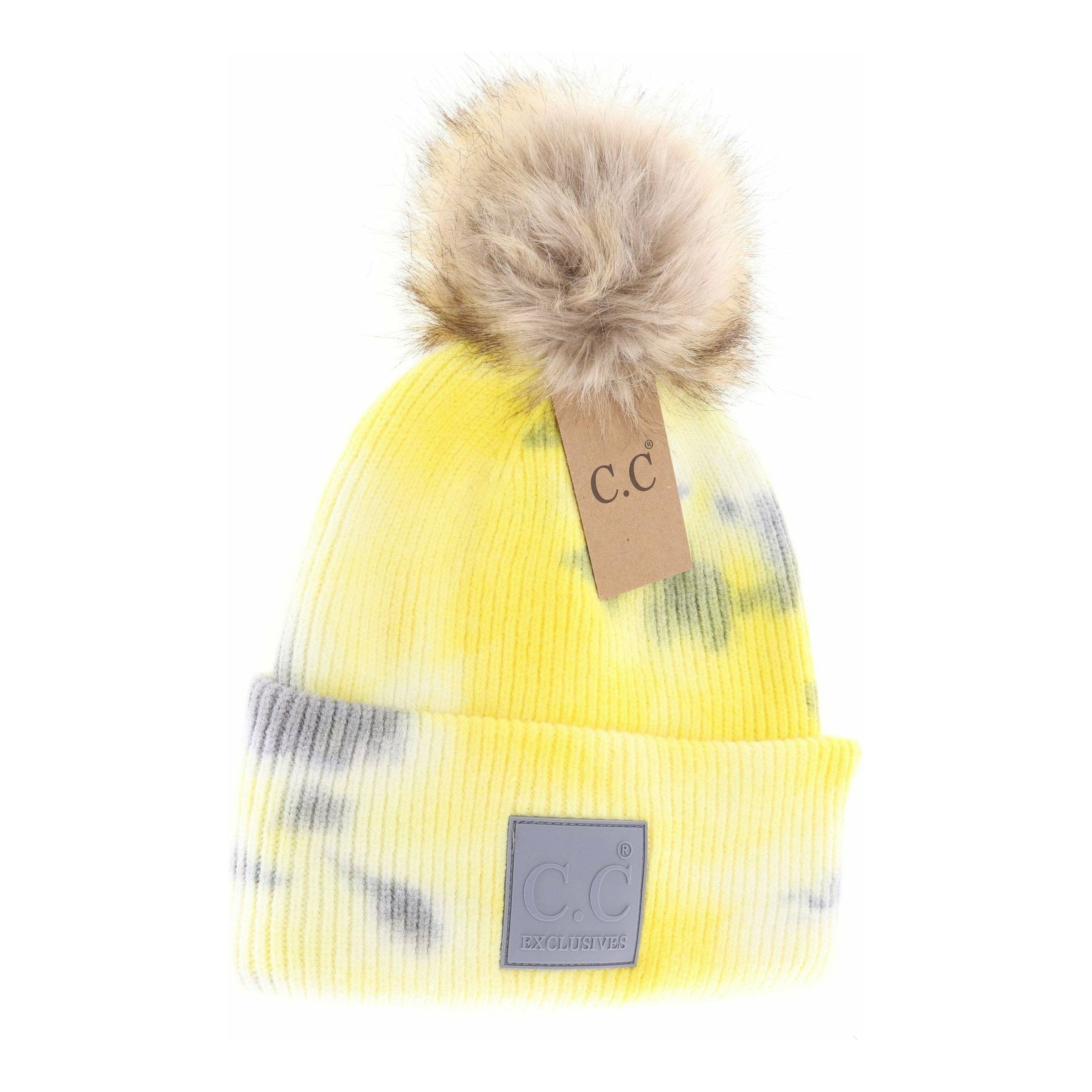 C.C Beanie - Wholesale Beanie - Women's - Tie Dye Fur Pom C.C Beanie HAT7380POM6