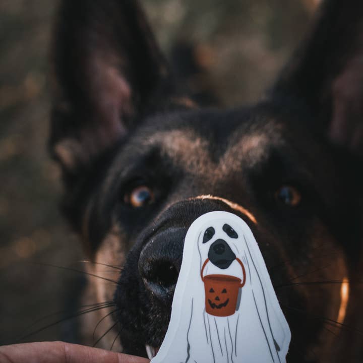 Clear Ghost Pup Sticker, 2.3"x3" for wholesale by Nature & Hound Designs