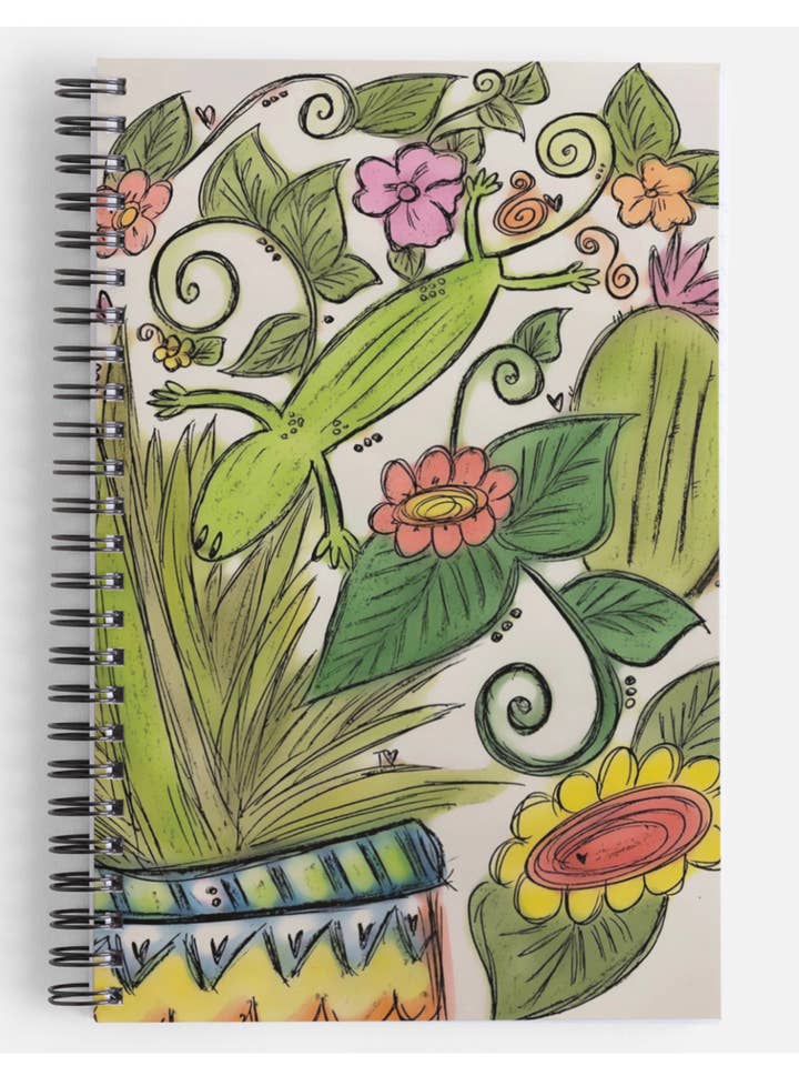 Lizard, blomster, farverige, planter, notesbog, have, syd for engroshandel hos I Doodle Do You