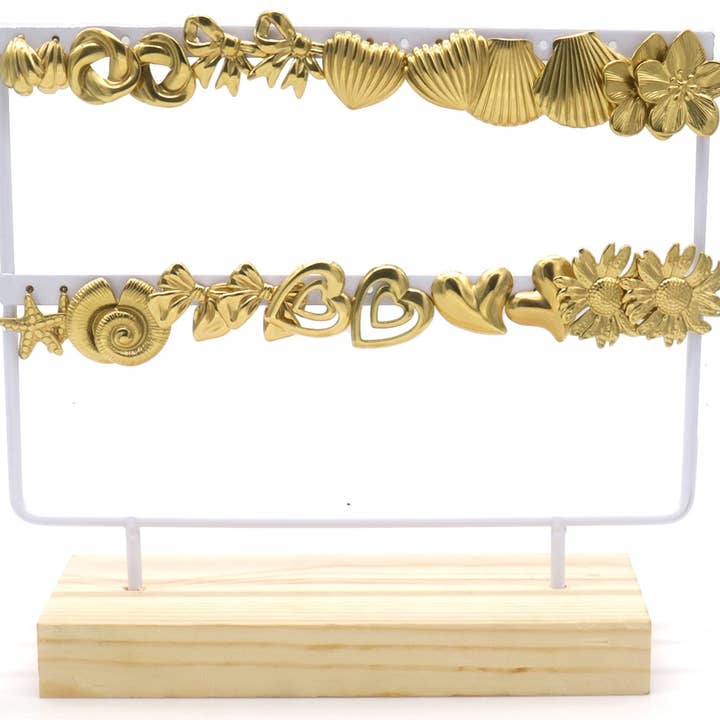 Juego de exhibición de pendientes de acero inoxidable T-L7.2 E936-017G para venta al por mayor de Menga Trading