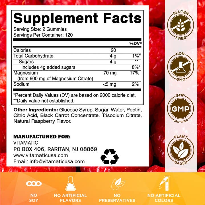 Vitamatic - Wholesale Oral Supplement/Vitamin - Vitamatic Magnesium Citrate Gummies 600mg per Serving - 2401