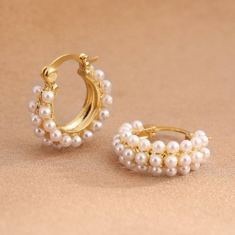 Revelari - Wholesale Hoop Earrings - Gold-tone Pearl Hoop Earrings2