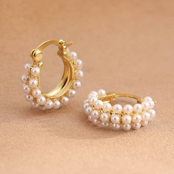 Revelari - Wholesale Hoop Earrings - Gold-tone Pearl Hoop Earrings2