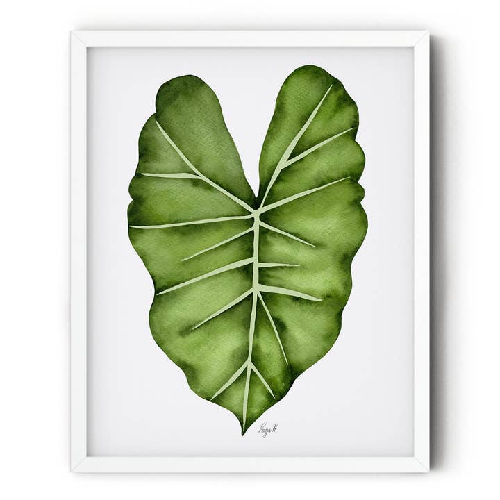 Tropical Elephant Ear Leaf Watercolor Art Print for wholesale by Petals by Priya Watercolor Designs