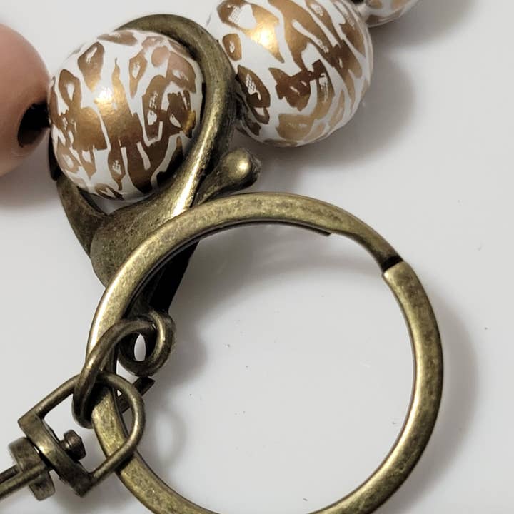 The Wristlet Bar - Wholesale Keychain Bracelet - #28 Brown & Gold Leopard Silicone Wristlet w/ Tassel1