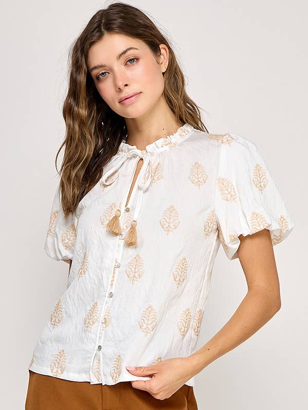 Embroidered Short Sleeve Top for wholesale by RUBIENN