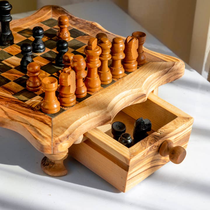 Krafts GmbH Olive Wood - Wholesale Board Game - Handmade Olive Wood Chessboard with Storage Drawers6