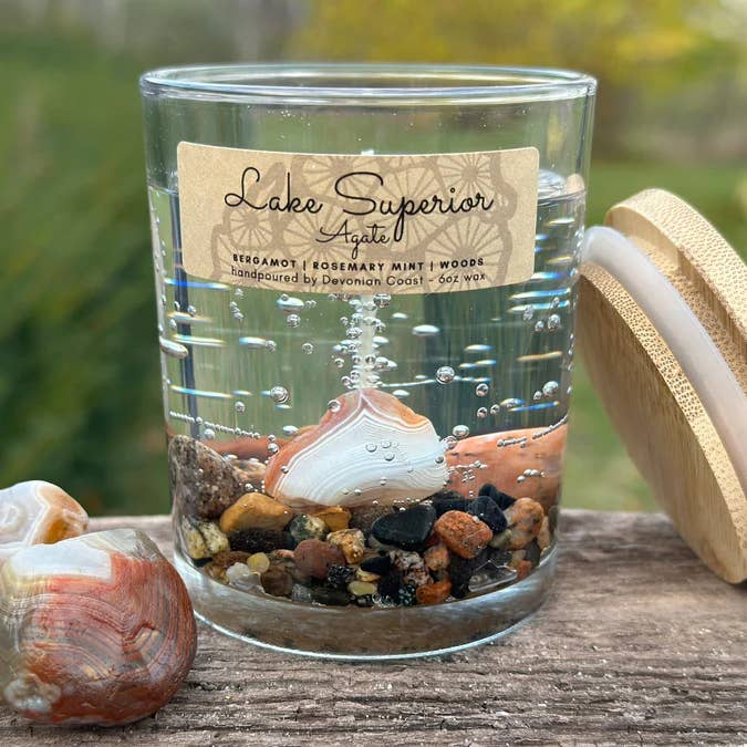 Lake Superior Agate Gel Candle – Medium 6oz Wax for wholesale by Devonian Coast