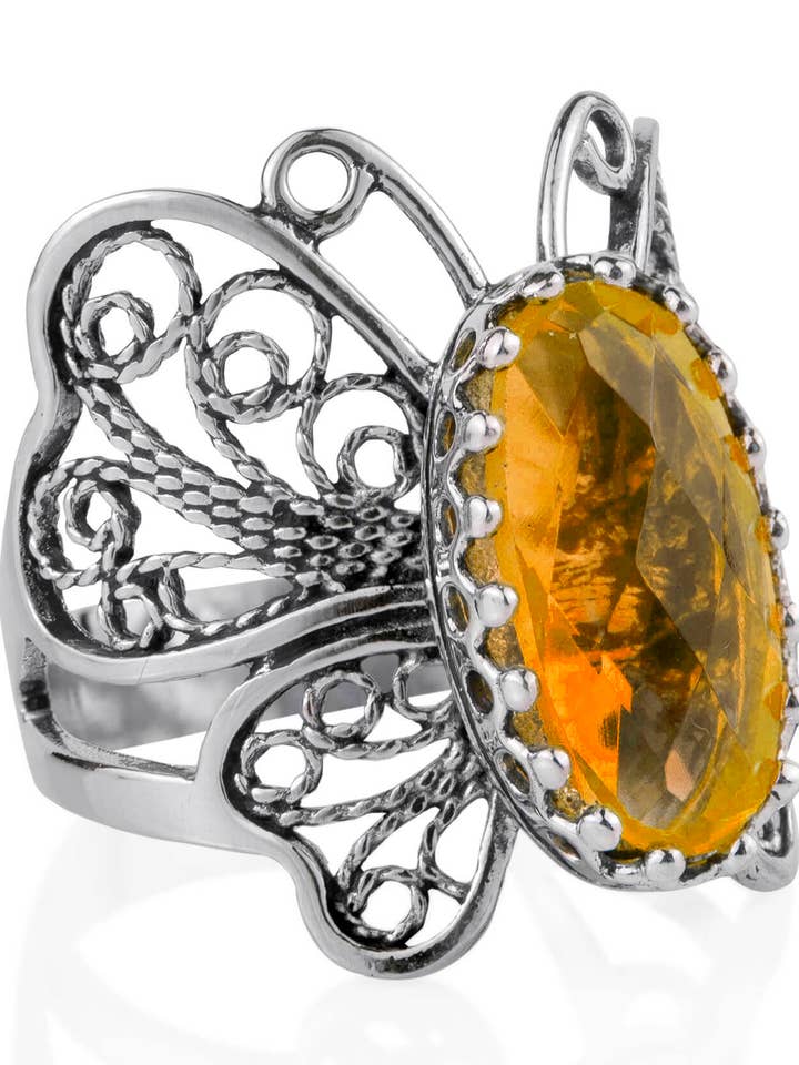 Art Citrine Gemstone Women Butterfly Sterling Silver Ring for wholesale by Filigranist Jewelry