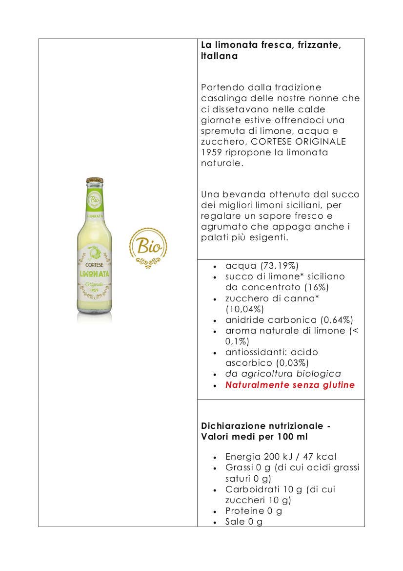 Metina SAS - Wholesale Soda/Carbonated Drink - Cortese Organic Non-Alcoholic Drink Lemonade 27.5 cl.2