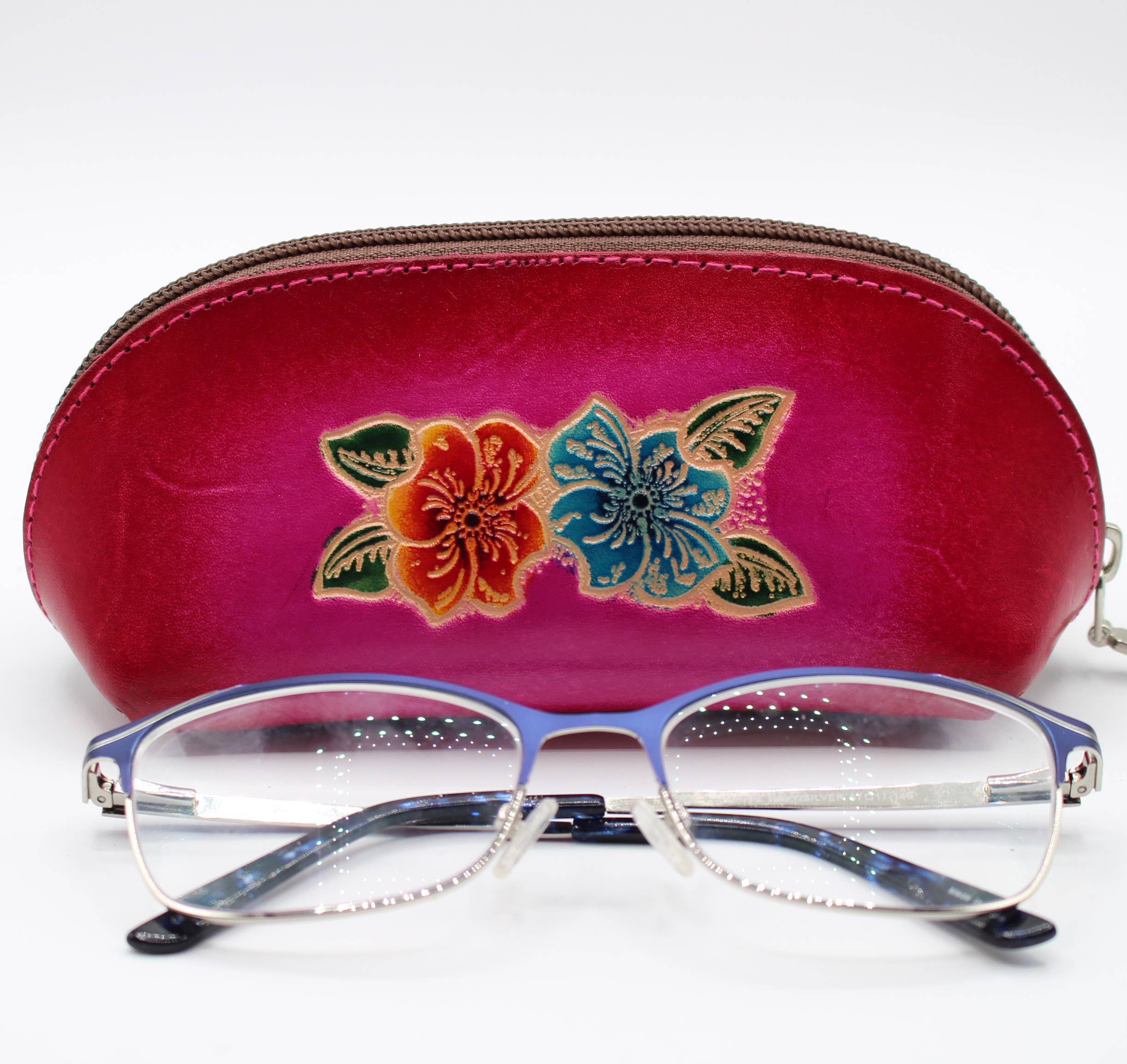 Sunflower Handmade leather inc - Vente Étui et rangement pour lunettes – femme - lunettes de soleil en cuir étui à cosmétiques fleur d'hibiscus6