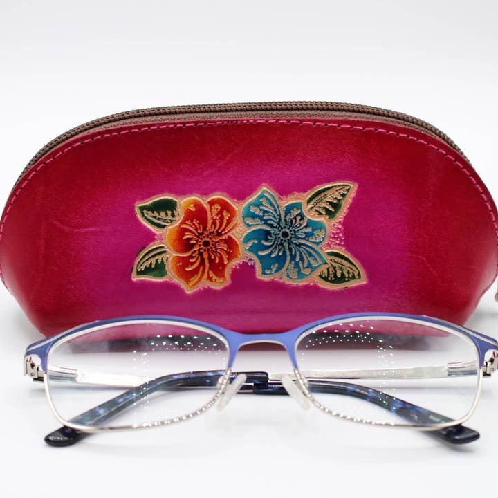 Sunflower Handmade leather inc - Vente Étui et rangement pour lunettes – femme - lunettes de soleil en cuir étui à cosmétiques fleur d'hibiscus6