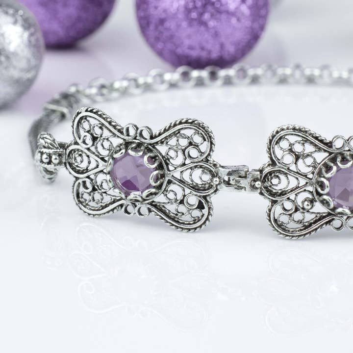 Filigranist Jewelry - Wholesale Link & Chain Bracelet - Sterling Silver Filigree Art Amethyst Gemstone Butterfly Women Link Bracelet1