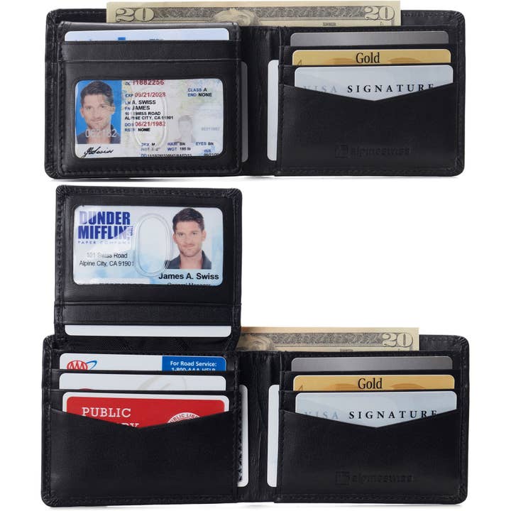 Alpine Swiss - Wholesale Wallet - Men's - Mens Genuine Leather Wallet Passcase Bifold RFID Safe 2 ID