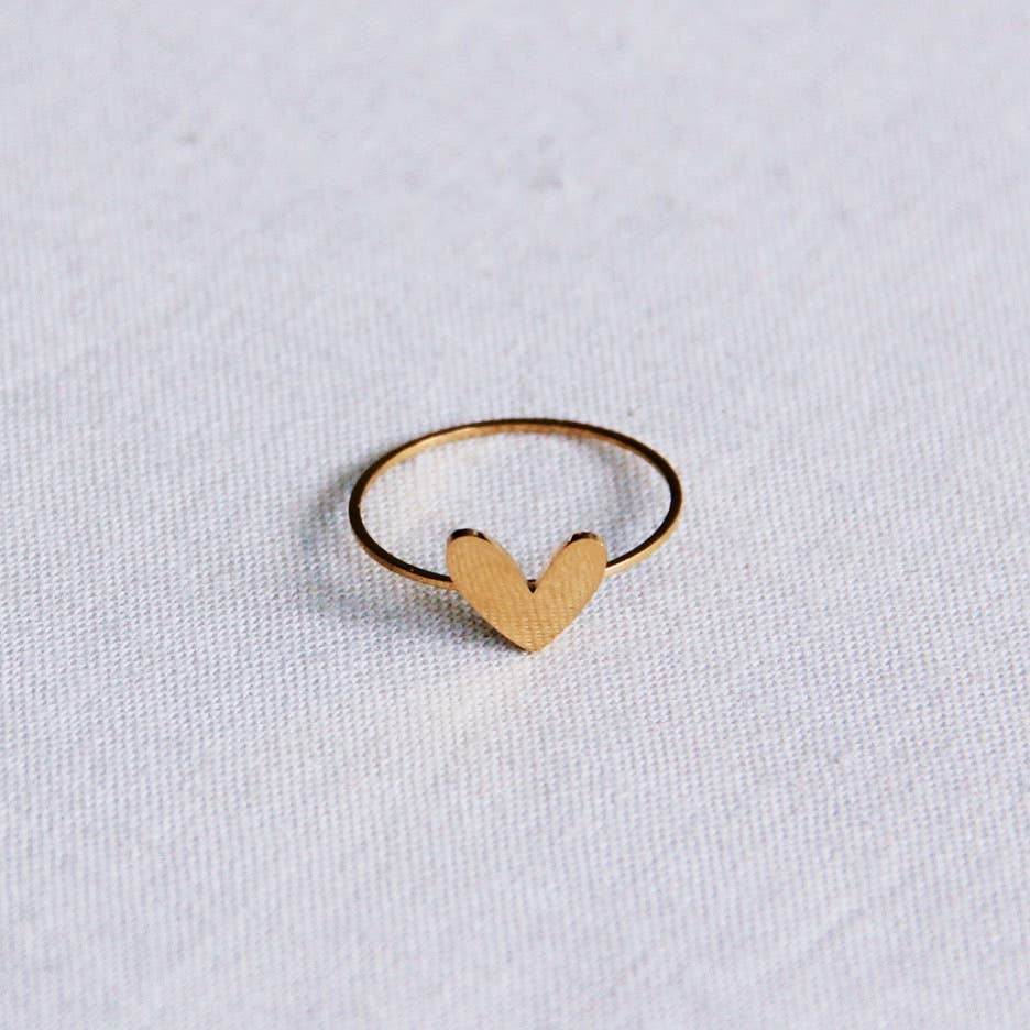 Bazou - Wholesale Band/Stacked Ring - Stainless steel minimalist ring with heart - gold